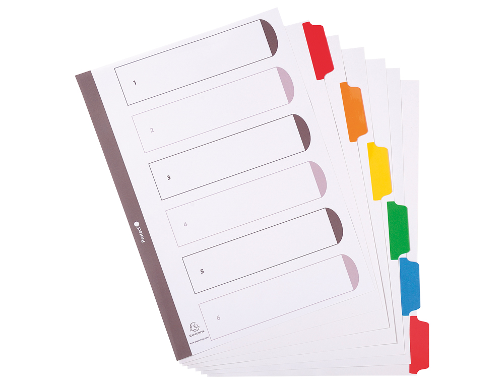 INTERCALAIRE EXACOMPTA CARTE BLANCHE 160G 6 POSITIONS A4 ONGLETS COULEUR RENFORCÉS