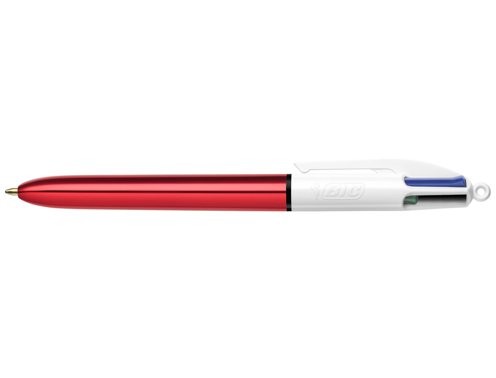 STYLO-BILLE BIC 4 COULEURS SHINE POINTE 1MM ÉCRITURE MOYENNE CORPS ROUGE MÉTALLISÉ BRILLANT