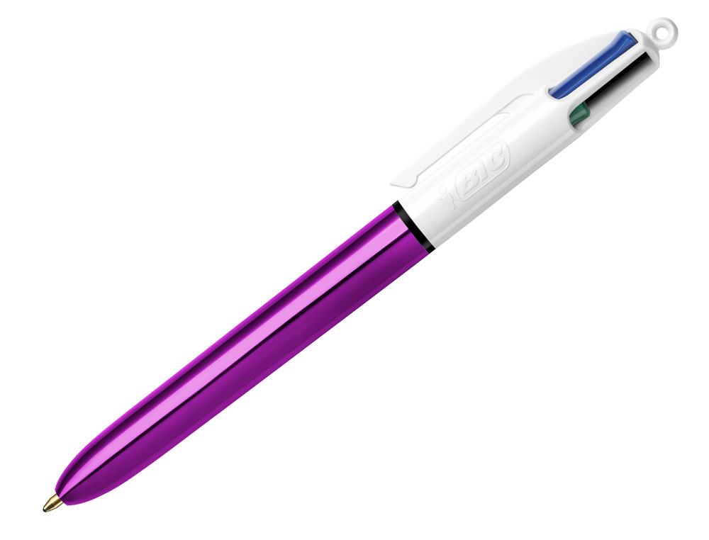 STYLO-BILLE BIC 4 COULEURS SHINE POINTE 1MM CRITURE MOYENNE CORPS VIOLET MTALLIS BRILLANT