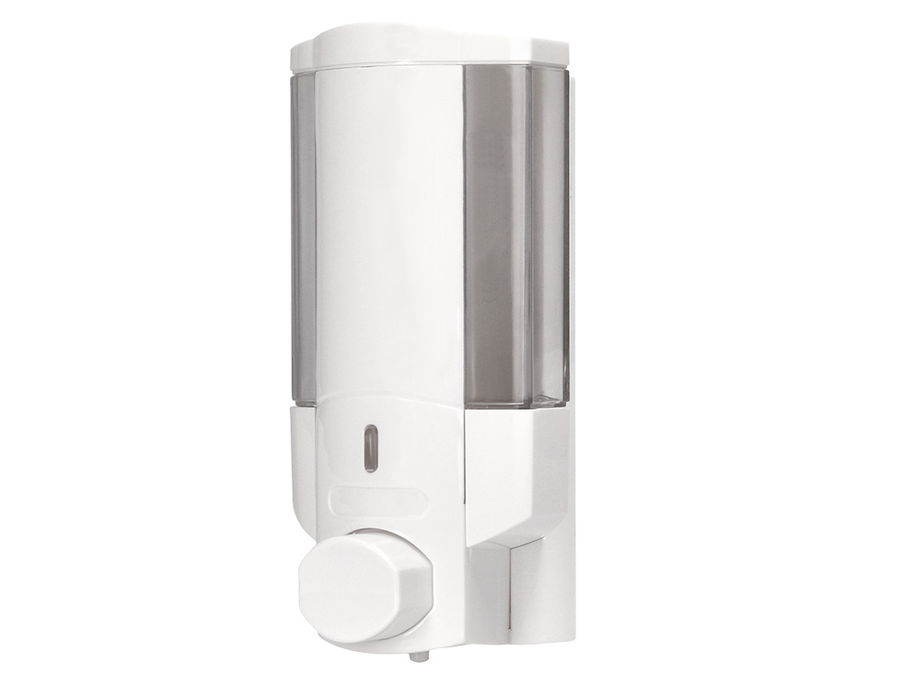DISTRIBUTEUR SAVON Q-CONNECT MANUEL ACIER INOXYDABLE SERRURE VISEUR BLEU TRANSPARENT COLORIS BLANC 350ML 80X90X190MM
