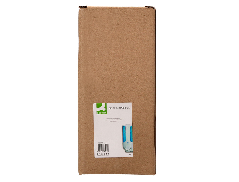 DISTRIBUTEUR SAVON Q-CONNECT MANUEL ACIER INOXYDABLE SERRURE VISEUR BLEU TRANSPARENT COLORIS BLANC 350ML 80X90X190MM