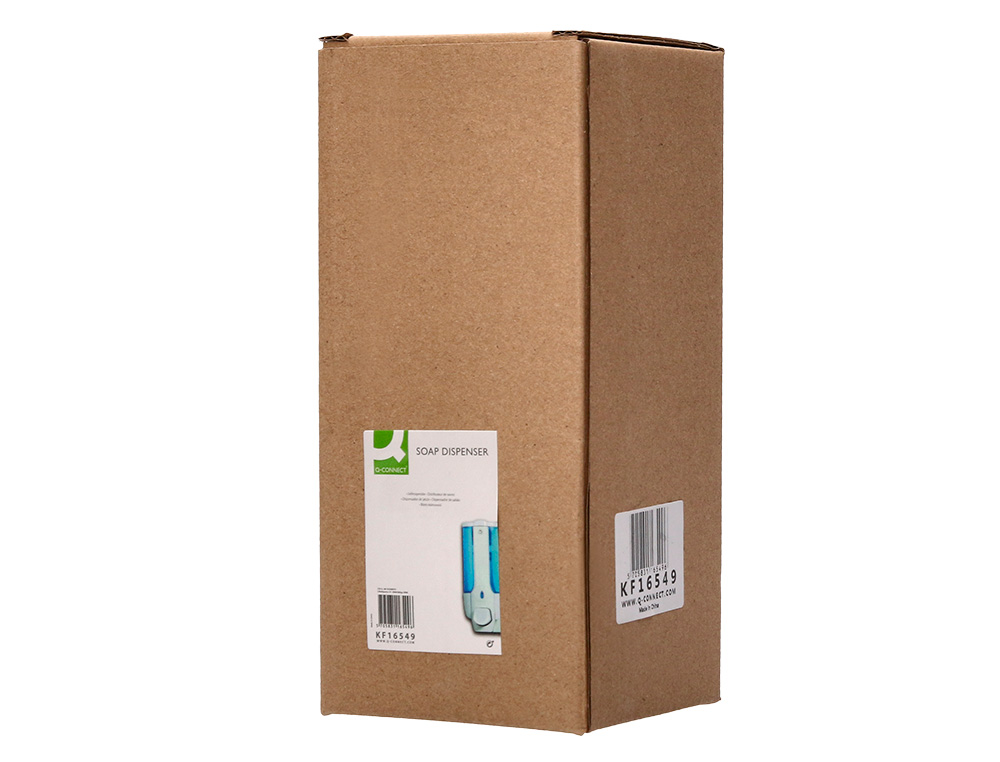 DISTRIBUTEUR SAVON Q-CONNECT MANUEL ACIER INOXYDABLE SERRURE VISEUR BLEU TRANSPARENT COLORIS BLANC 350ML 80X90X190MM