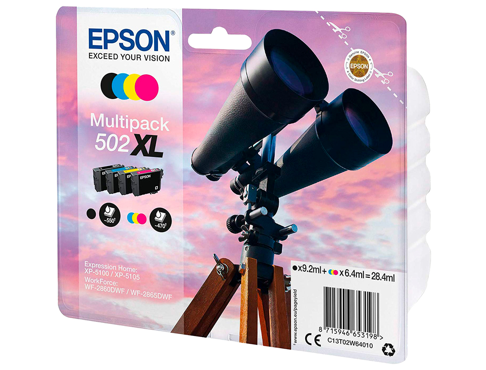 CARTOUCHE EPSON JET D'ENCRE 502 XL EXPRESSION HOME XP 5105 PACK COULEUR CYAN/JAUNE/MAGENTA COULEUR NOIR
