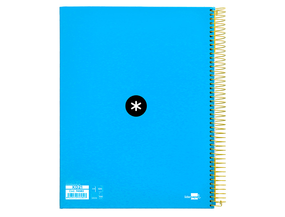 CAHIER SPIRALE LIDERPAPEL ANTARTIK A4 240P 100G COUVERTURE REMBORDÉE QUADRILLAGE 5MM 4 TROUS COIL-LOCK COLORIS BLEU