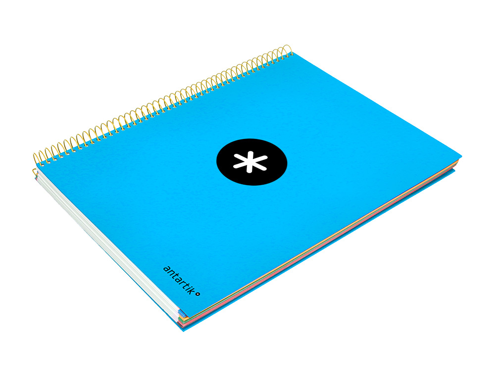 CAHIER SPIRALE LIDERPAPEL ANTARTIK A4 240P 100G COUVERTURE REMBORDÉE QUADRILLAGE 5MM 4 TROUS COIL-LOCK COLORIS BLEU