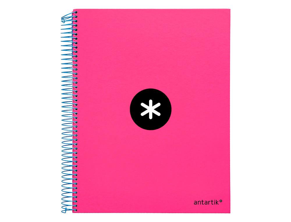 CAHIER SPIRALE LIDERPAPEL ANTARTIK A4 240P 100G COUVERTURE REMBORDÉE QUADRILLAGE 5MM 4 TROUS COIL-LOCK COLORIS ROSE FLUO