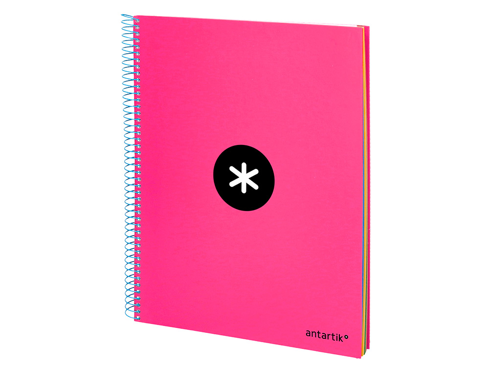 CAHIER SPIRALE LIDERPAPEL ANTARTIK A4 240P 100G COUVERTURE REMBORDÉE QUADRILLAGE 5MM 4 TROUS COIL-LOCK COLORIS ROSE FLUO
