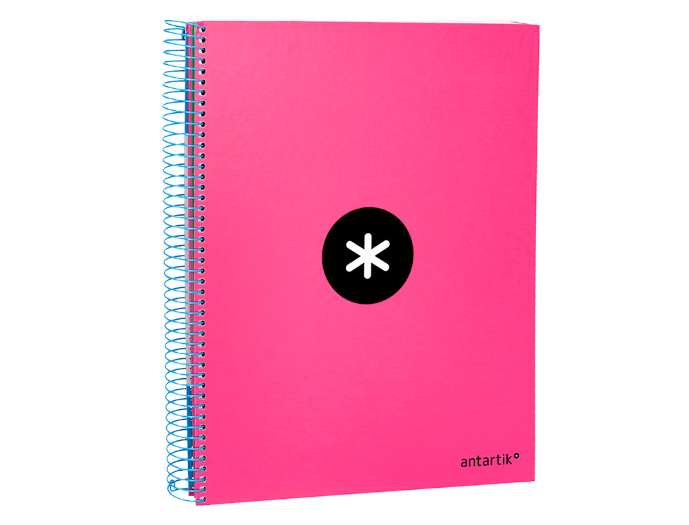 CAHIER SPIRALE LIDERPAPEL ANTARTIK A4 240P 100G COUVERTURE REMBORDÉE QUADRILLAGE 5MM 4 TROUS COIL-LOCK COLORIS ROSE FLUO