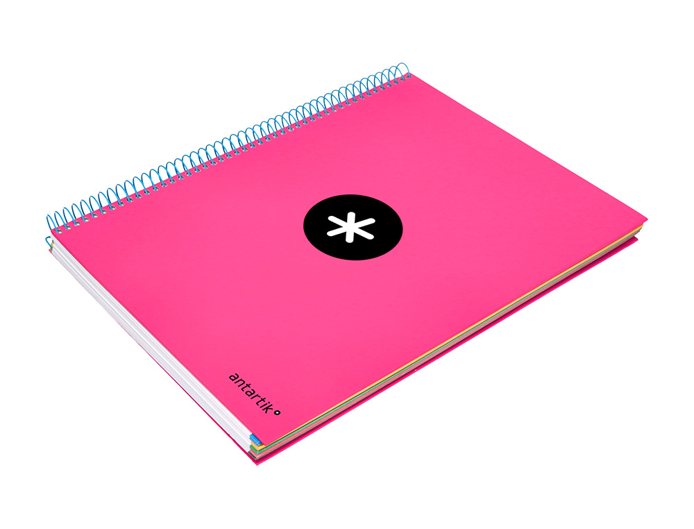CAHIER SPIRALE LIDERPAPEL ANTARTIK A4 240P 100G COUVERTURE REMBORDÉE QUADRILLAGE 5MM 4 TROUS COIL-LOCK COLORIS ROSE FLUO