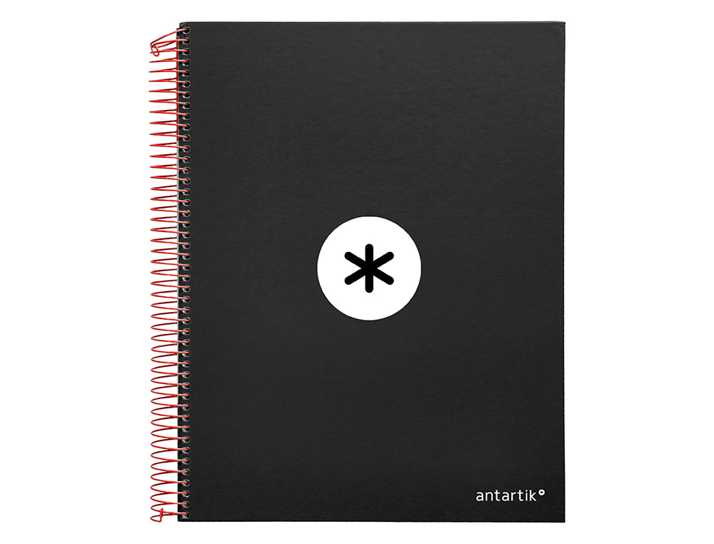 CAHIER SPIRALE LIDERPAPEL ANTARTIK A4 240P 100G COUVERTURE REMBORDÉE QUADRILLAGE 5MM 4 TROUS COIL-LOCK COLORIS NOIR