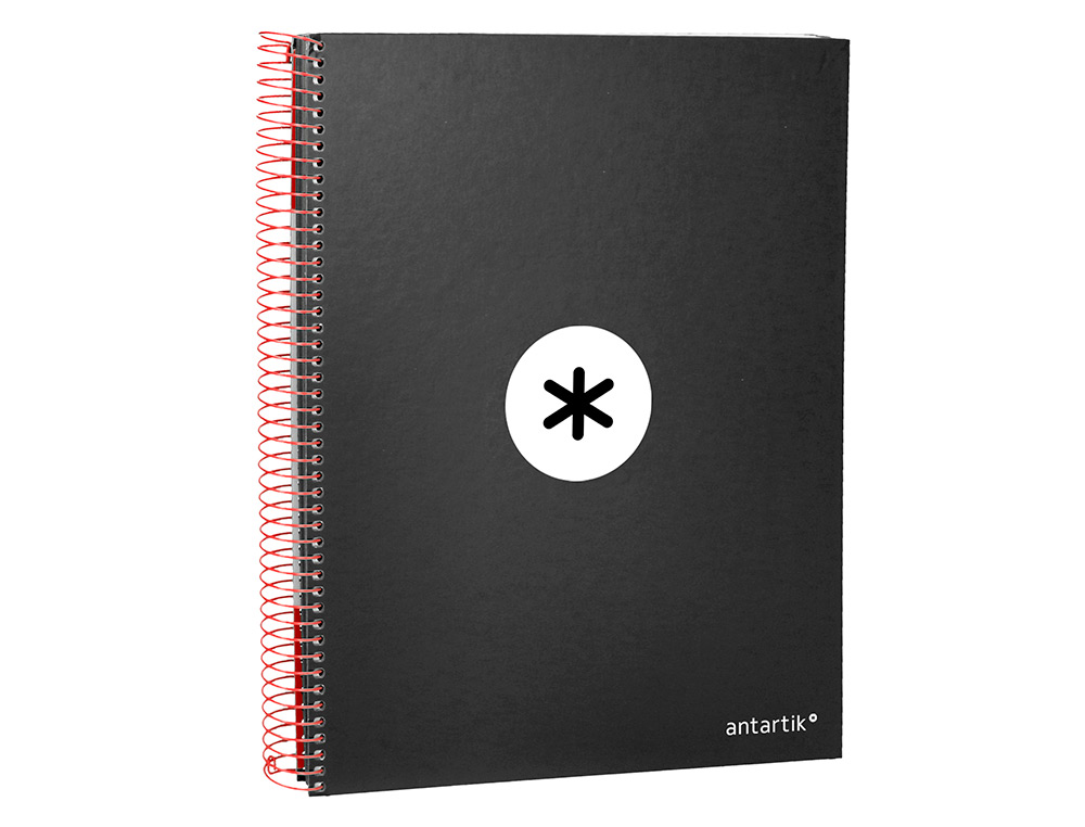 CAHIER SPIRALE LIDERPAPEL ANTARTIK A4 240P 100G COUVERTURE REMBORDÉE QUADRILLAGE 5MM 4 TROUS COIL-LOCK COLORIS NOIR