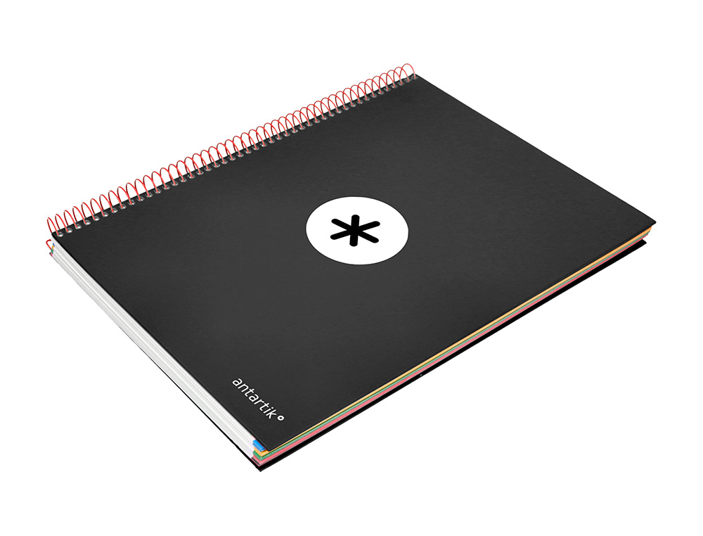 CAHIER SPIRALE LIDERPAPEL ANTARTIK A4 240P 100G COUVERTURE REMBORDÉE QUADRILLAGE 5MM 4 TROUS COIL-LOCK COLORIS NOIR