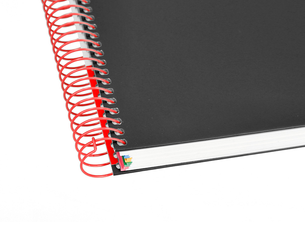 CAHIER SPIRALE LIDERPAPEL ANTARTIK A4 240P 100G COUVERTURE REMBORDÉE QUADRILLAGE 5MM 4 TROUS COIL-LOCK COLORIS NOIR