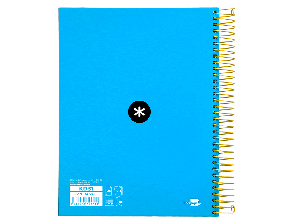 CAHIER SPIRALE ANTARTIK A5 240P 90G COUVERTURE REMBORDEE QUADRILLAGE 5MM 6 TROUS COIL-LOCK COLORIS BLEU