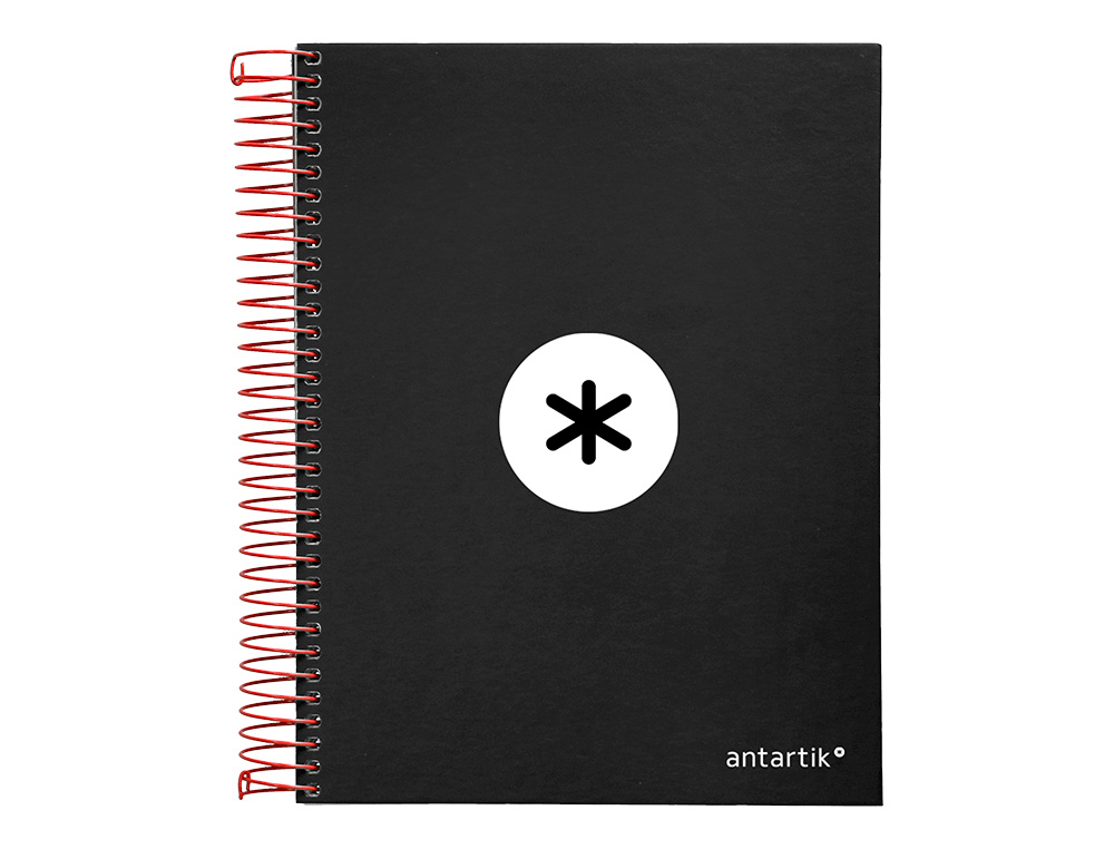 CAHIER SPIRALE LIDERPAPEL ANTARTIK A5 240P 90G COUVERTURE REMBORDÉE QUADRILLAGE 5MM 6 TROUS COIL-LOCK COLORIS NOIR