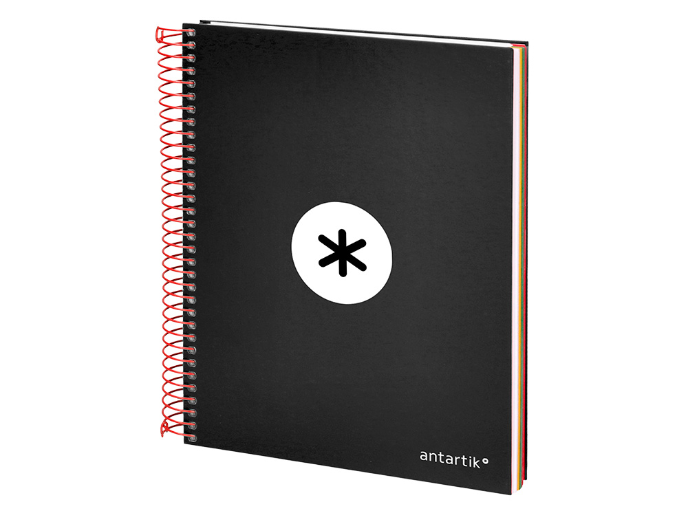 CAHIER SPIRALE LIDERPAPEL ANTARTIK A5 240P 90G COUVERTURE REMBORDÉE QUADRILLAGE 5MM 6 TROUS COIL-LOCK COLORIS NOIR