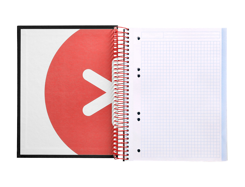 CAHIER SPIRALE LIDERPAPEL ANTARTIK A5 240P 90G COUVERTURE REMBORDÉE QUADRILLAGE 5MM 6 TROUS COIL-LOCK COLORIS NOIR