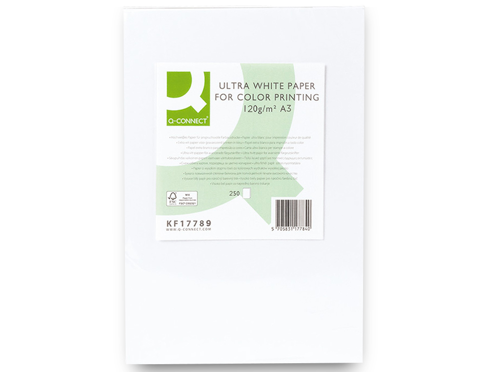 PAPIER Q-CONNECT MULTIFONCTION ULTRAWHITE A3 120G/M2 BLANCHEUR 170 OPACIT 96 RIGIDIT 60 250 FEUILLES