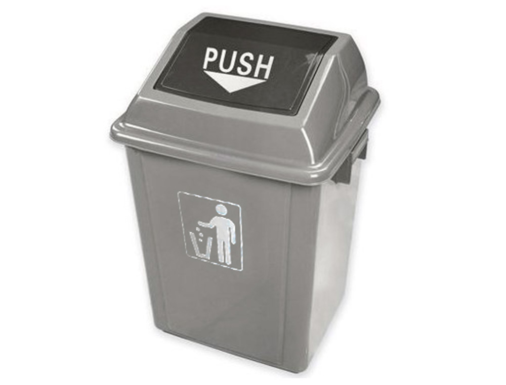 POUBELLE Q-CONNECT PLASTIQUE COUVERCLE BASCULANT OUVERTURE FACILE 2 POIGNÉES 58L 470X330X760MM COLORIS GRIS