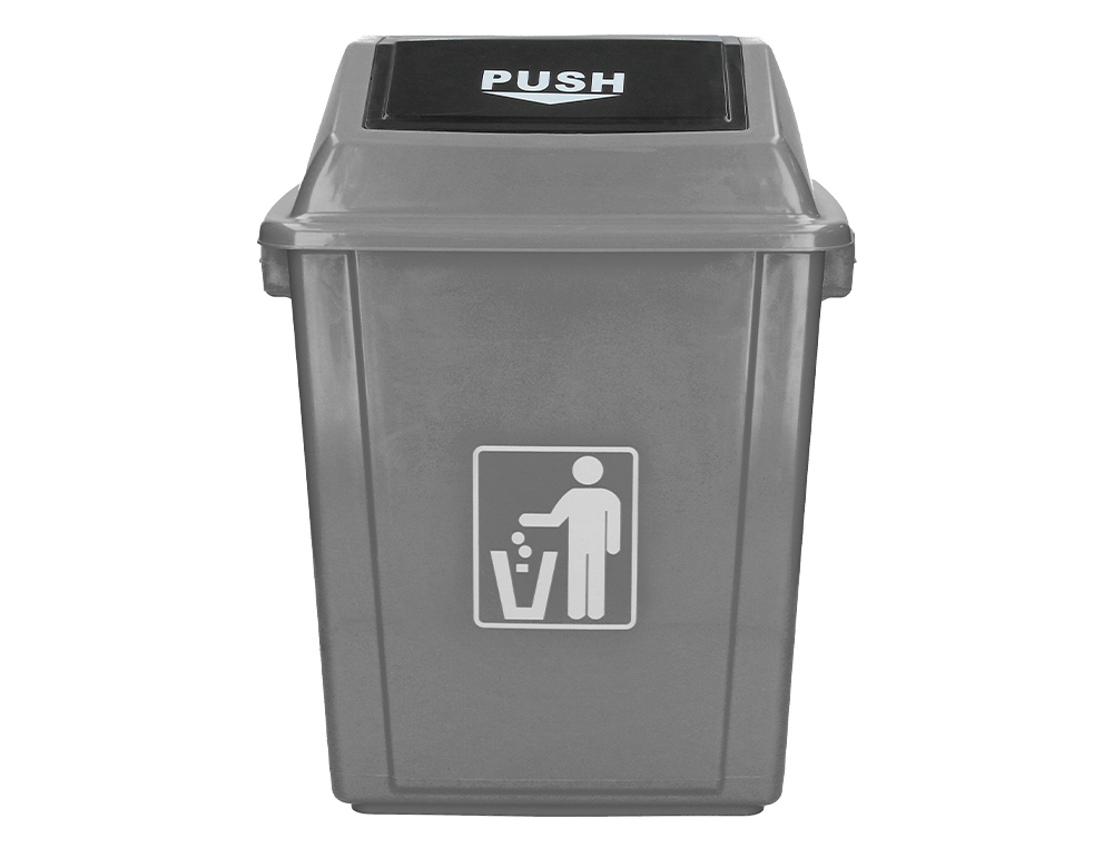 POUBELLE Q-CONNECT PLASTIQUE COUVERCLE BASCULANT OUVERTURE FACILE 2 POIGNÉES 58L 470X330X760MM COLORIS GRIS