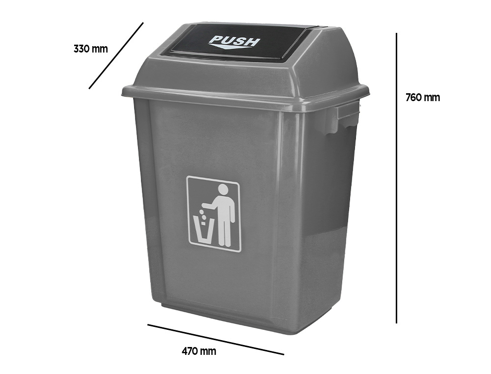POUBELLE Q-CONNECT PLASTIQUE COUVERCLE BASCULANT OUVERTURE FACILE 2 POIGNÉES 58L 470X330X760MM COLORIS GRIS