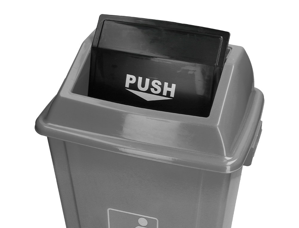 POUBELLE Q-CONNECT PLASTIQUE COUVERCLE BASCULANT OUVERTURE FACILE 2 POIGNÉES 58L 470X330X760MM COLORIS GRIS