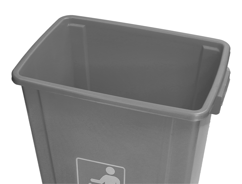 POUBELLE Q-CONNECT PLASTIQUE COUVERCLE BASCULANT OUVERTURE FACILE 2 POIGNÉES 58L 470X330X760MM COLORIS GRIS