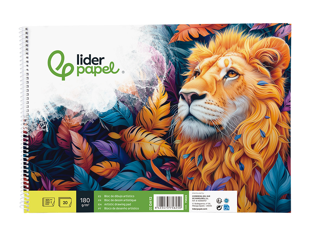 BLOC LIDERPAPEL PAPIER DESSIN ARTISTIQUE SPIRALE SANS ENCADREMENT 180G/M2 FORMAT A4+ 230X325MM 20F