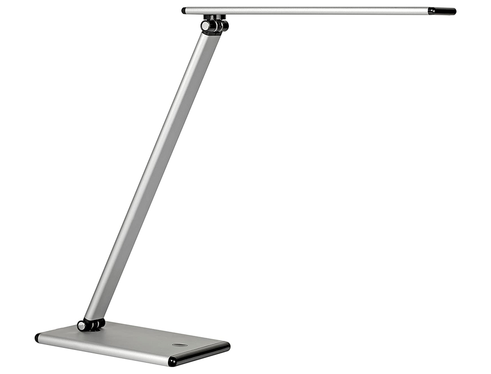 LAMPE BUREAU UNILUX LED TERRA ACIER BRAS FLEXIBLE 600 LUMENS 6W 4 NIVEAUX INTENSITÉ SANS ÉBLOUISSEMENT COLORIS GRIS