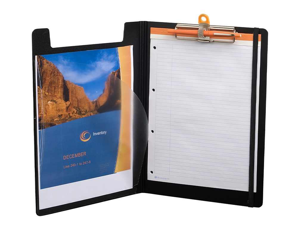 PORTE-BLOC EXACOMPTA EXABOARD A4 RABAT CLIP MÉTAL SOLIDE PORTE-STYLO FERMETURE ÉLASTIQUE 23,5X33,5CM COLORIS NOIR