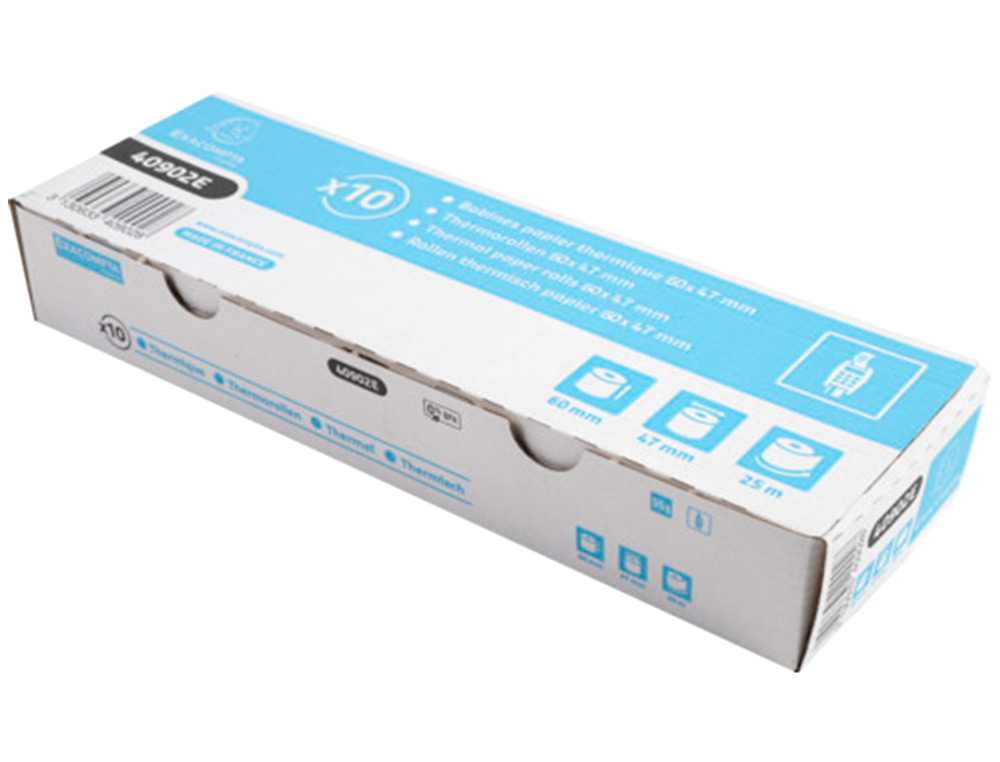 BOBINE THERMIQUE EXACOMPTA TICKETS CARTE BANCAIRE 1 PLI SANS BPA 60X47MM MANDRIN 12MM MÉTRAGE 25M BOÎTE 10 ROULEAUX