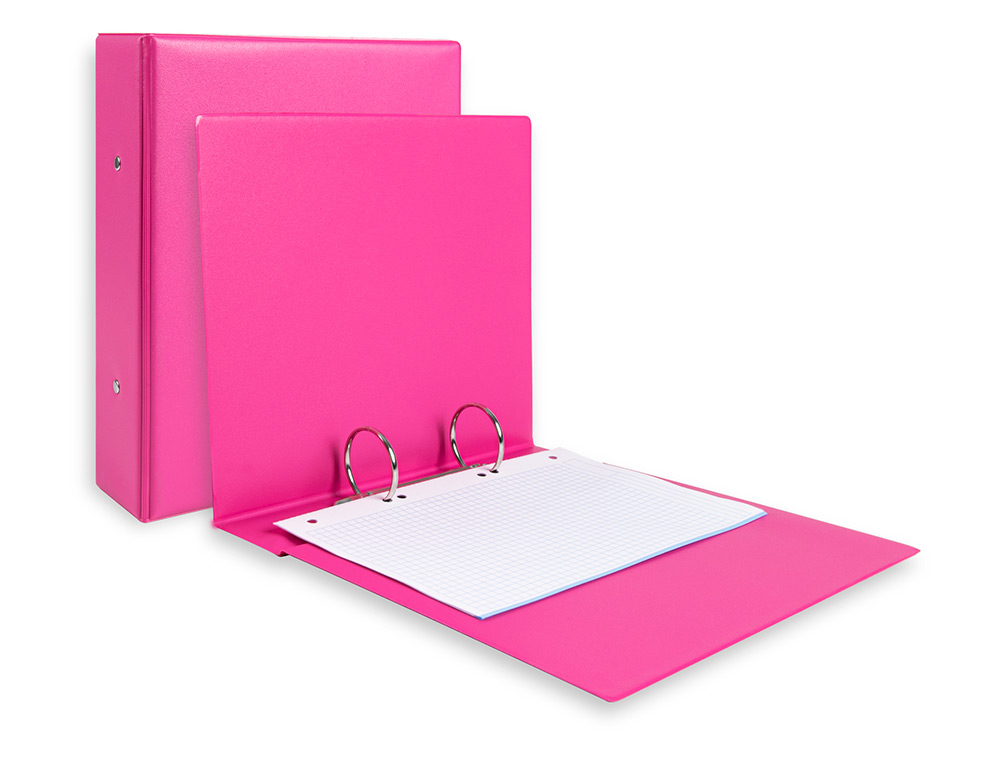 CLASSEUR LIDERPAPEL 2 ANNEAUX RONDS 40MM A5 CARTON REMBORDÉ PVC COLORIS FUCHSIA