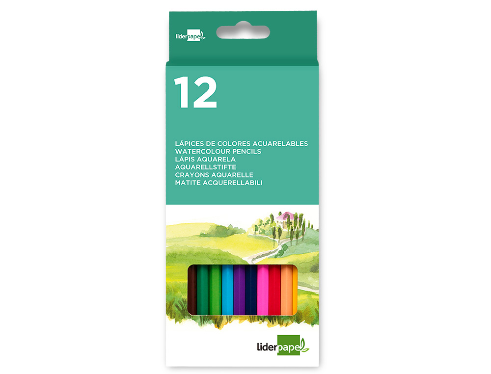 CRAYON COULEUR LIDERPAPEL AQUARELLABLE COLORIS ASSORTIS ÉTUI CARTON 12 UNITÉS
