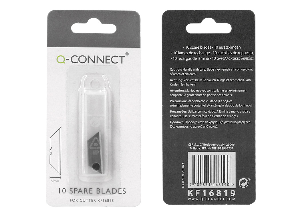 LAME RECHANGE Q-CONNECT CUTTER ÉTROIT 9MM BLISTER 10 UNITÉS