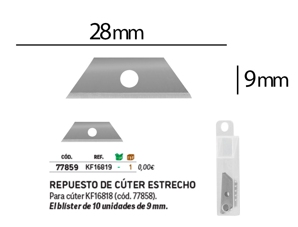 LAME RECHANGE Q-CONNECT CUTTER ÉTROIT 9MM BLISTER 10 UNITÉS