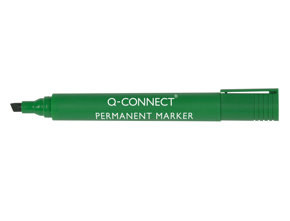 MARQUEUR Q-CONNECT PERMANENT POINTE BISEAUTÉE TRACÉ 5MM RÉSISTANTE CORPS PLASTIQUE COLORIS VERT