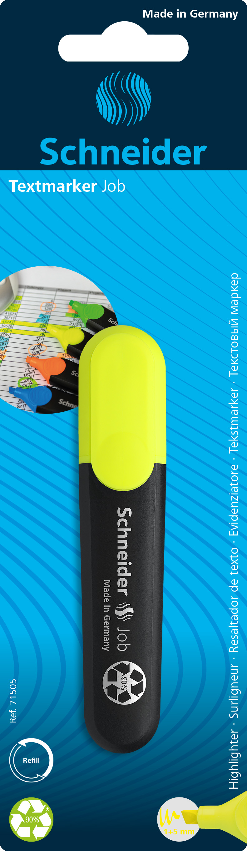 SURLIGNEUR SCHNEIDER JOB POINTE BISEAUTEE RECHARGEABLE AVEC MAXX 660 REFILL STATION RESISTE EVAPORATION JAUNE