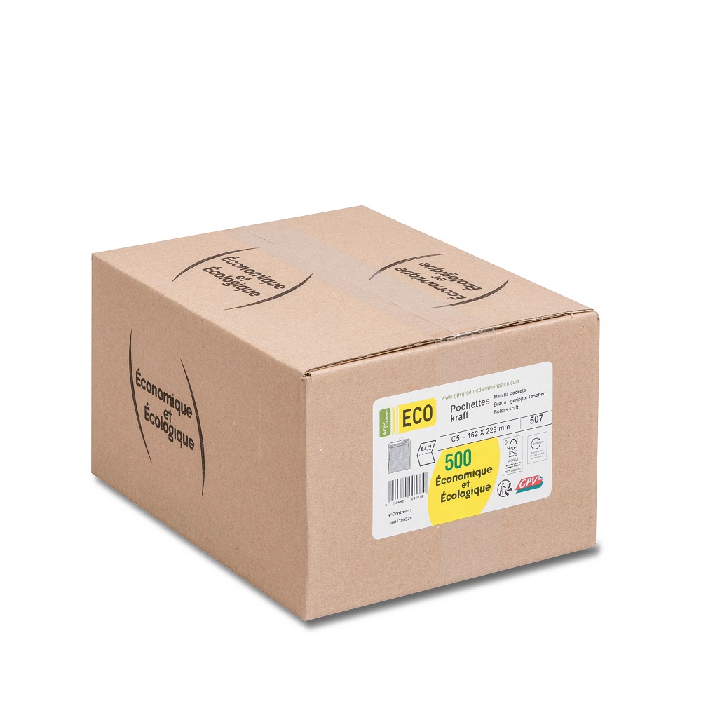 POCHETTE GPV KRAFT BRUN RECYCLE 90G C5 162X229MM      ADHESIVE BANDE DE PROTECTION  BOITE 500 UNITES