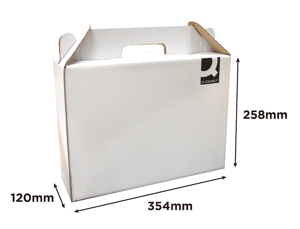 CARTON VALISETTE Q-CONNECT PORTE-DOCUMENTS 355X120X258 MMAVEC ANSES BOITE POUR ENVOI ETTRANSPORT COLORIS BLANC