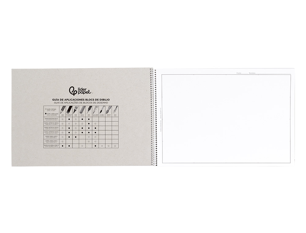 BLOC LIDERPAPEL PAPIER DESSIN ARTISTIQUE SPIRALE AVEC ENCADREMENT 180G/M2 FORMAT A3 460X325MM 20F