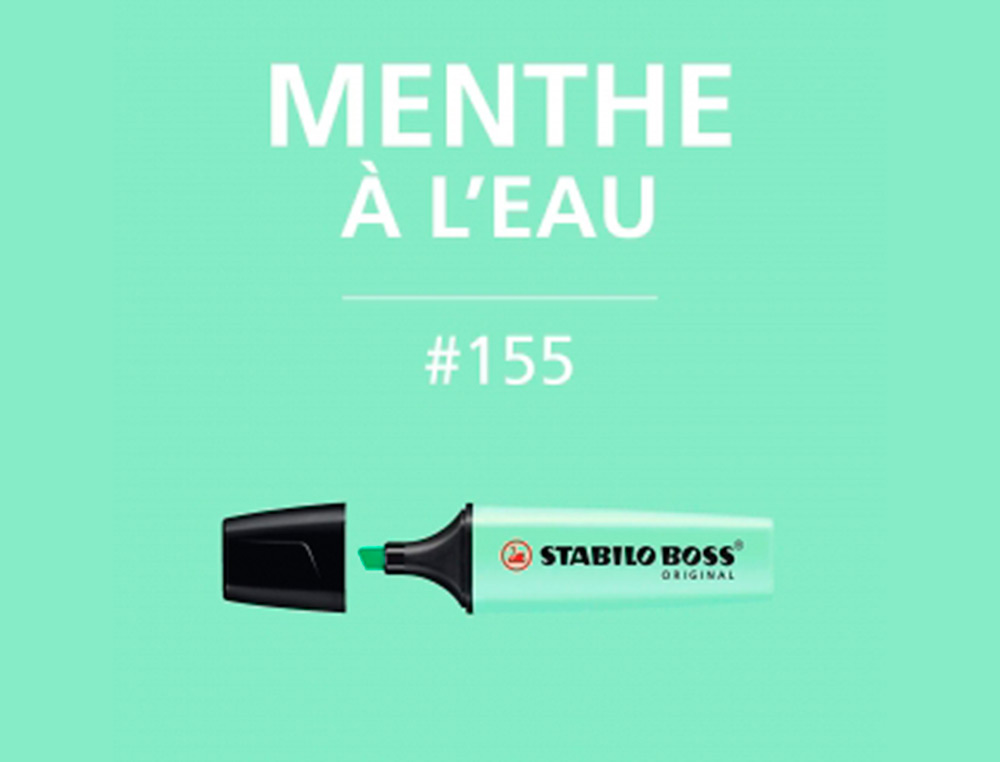 SURLIGNEUR STABILO BOSS PASTEL TRACÉ 2/5MM POINTE BISEAUTÉE ENCRE UNIVERSELLE BASE EAU RÉSISTANTE LUMIÈRE MENTHE À L'EAU