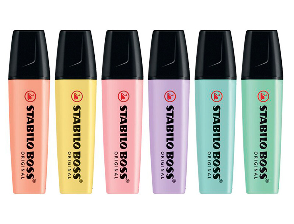 SURLIGNEUR STABILO BOSS PASTEL TRACÉ 2/5MM POINTE BISEAUTÉE ENCRE UNIVERSELLE BASE EAU RÉSISTANTE LUMIÈRE POCHETTE 4U