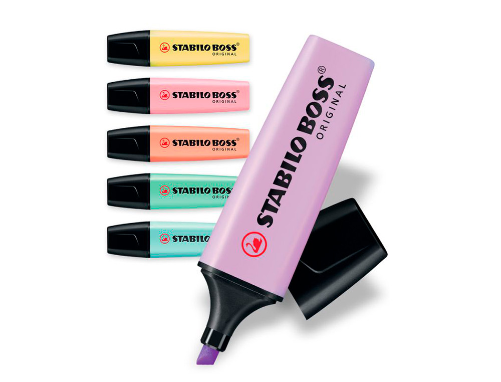 SURLIGNEUR STABILO BOSS PASTEL TRACÉ 2/5MM POINTE BISEAUTÉE ENCRE UNIVERSELLE BASE EAU RÉSISTANTE LUMIÈRE POCHETTE 6U