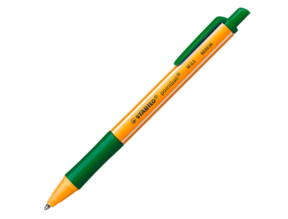 STYLO-BILLE STABILO POINTBALL RETRACTABLE RECHARGEABLE PLASTIQUE RECYCLE 3500M D'ECRITURE GRIP ANTIDERAPANT VERT