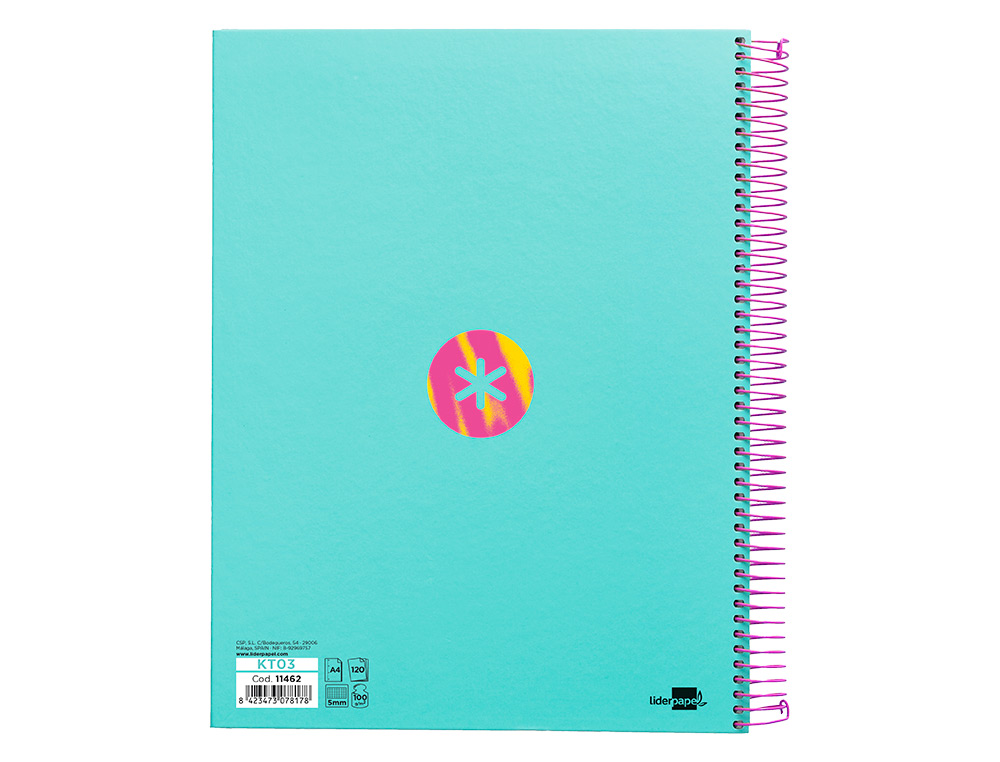 CAHIER SPIRALE ANTARTIK A4 120F 100G REMBORDE 5X5MM MICRO-PERF 5 BANDES 4 TROUS TRENDING 2020 TURQUOISE