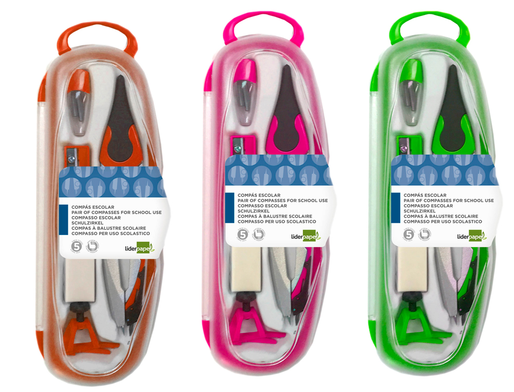 COMPAS LIDERPAPEL ADAPTATEUR UNIVERSEL MINES TAILLE-MINES ET GOMME COLORIS ASSORTIS