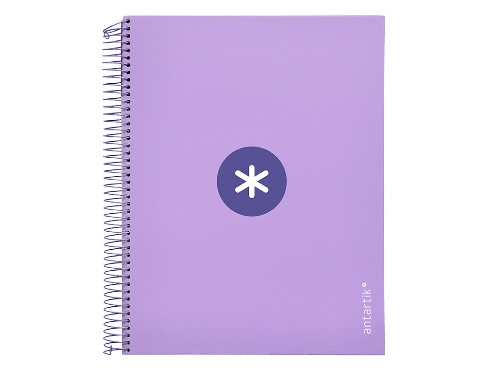 CAHIER SPIRALE LIDERPAPEL ANTARTIK A4 240P 100G REMBORDÉ QUADRILLAGE 5MM MICROPERFORÉ 5 BANDES 4 TROUS COLORIS LAVANDE