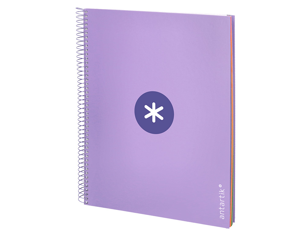 CAHIER SPIRALE LIDERPAPEL ANTARTIK A4 240P 100G REMBORDÉ QUADRILLAGE 5MM MICROPERFORÉ 5 BANDES 4 TROUS COLORIS LAVANDE