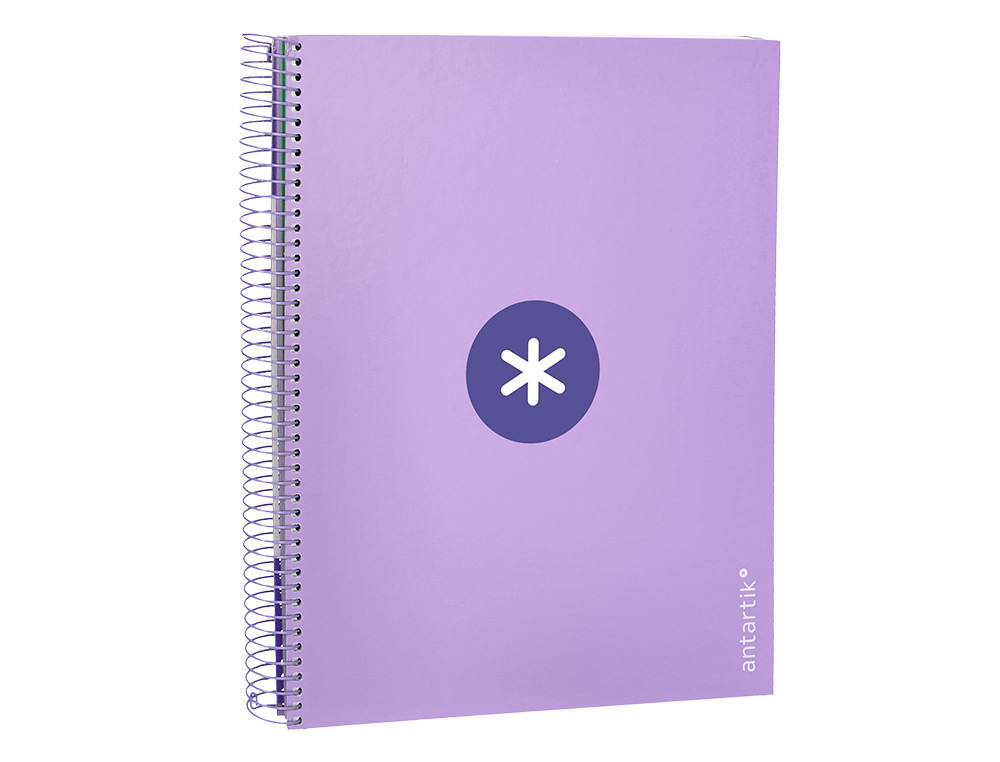 CAHIER SPIRALE LIDERPAPEL ANTARTIK A4 240P 100G REMBORDÉ QUADRILLAGE 5MM MICROPERFORÉ 5 BANDES 4 TROUS COLORIS LAVANDE