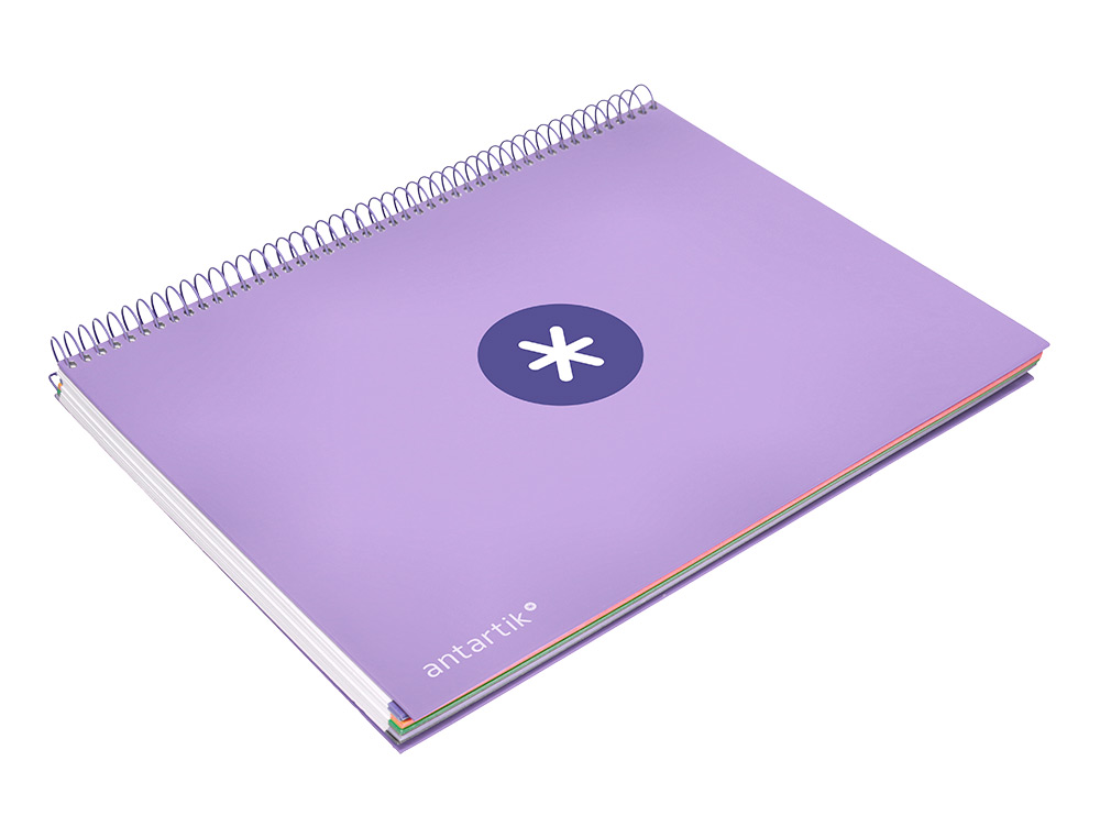 CAHIER SPIRALE LIDERPAPEL ANTARTIK A4 240P 100G REMBORDÉ QUADRILLAGE 5MM MICROPERFORÉ 5 BANDES 4 TROUS COLORIS LAVANDE